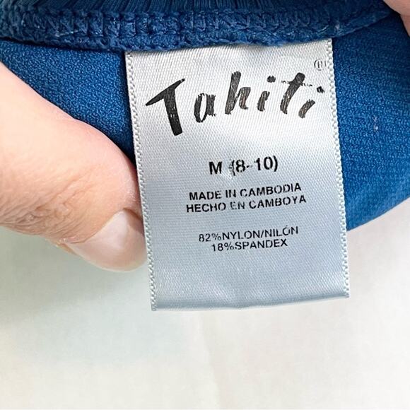 Tahiti One Piece Swimsuit Woman's size M Ribbed Texture Blue - Picture 8 of 8